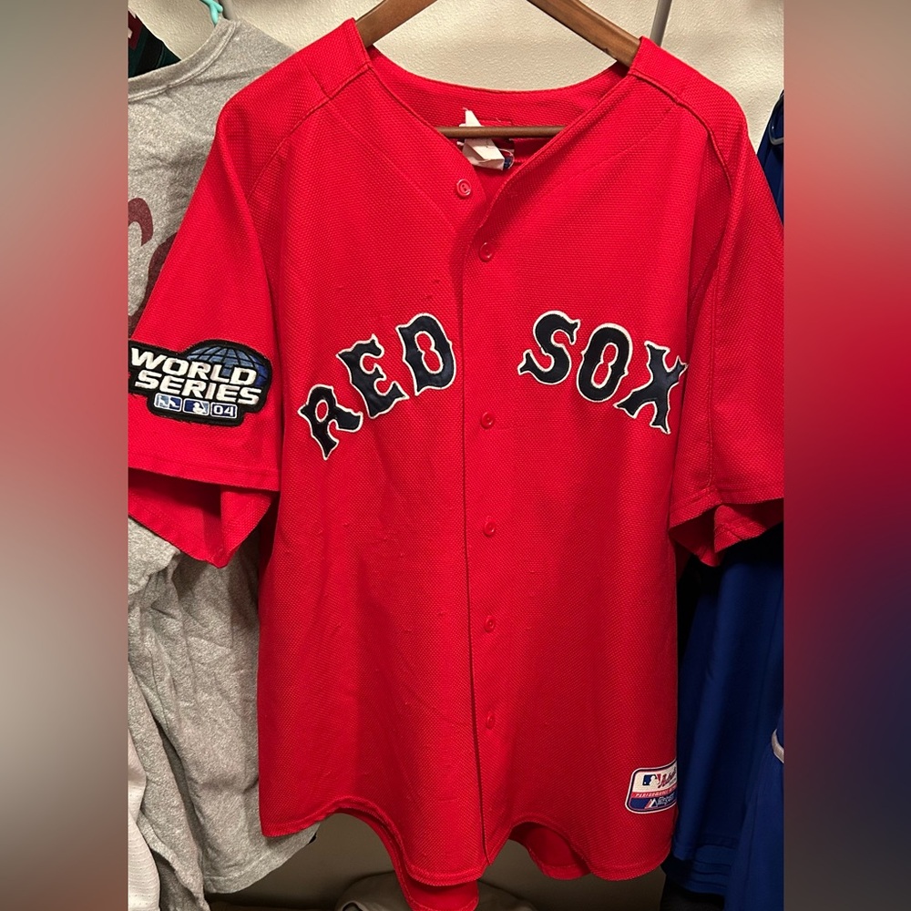 Curt Schilling 2004 Red Sox World Series jersey. 
Majestic Authentic 2XL XXL